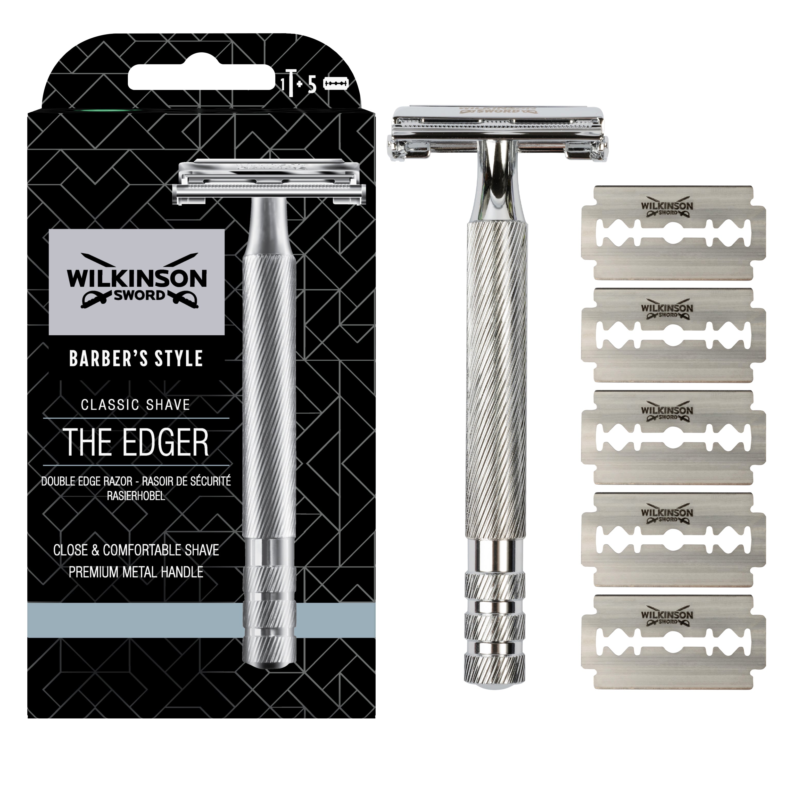 Barber's Style The Edger Für Männern | Double Edge Rasierer + 5 Wechsel-Klingen